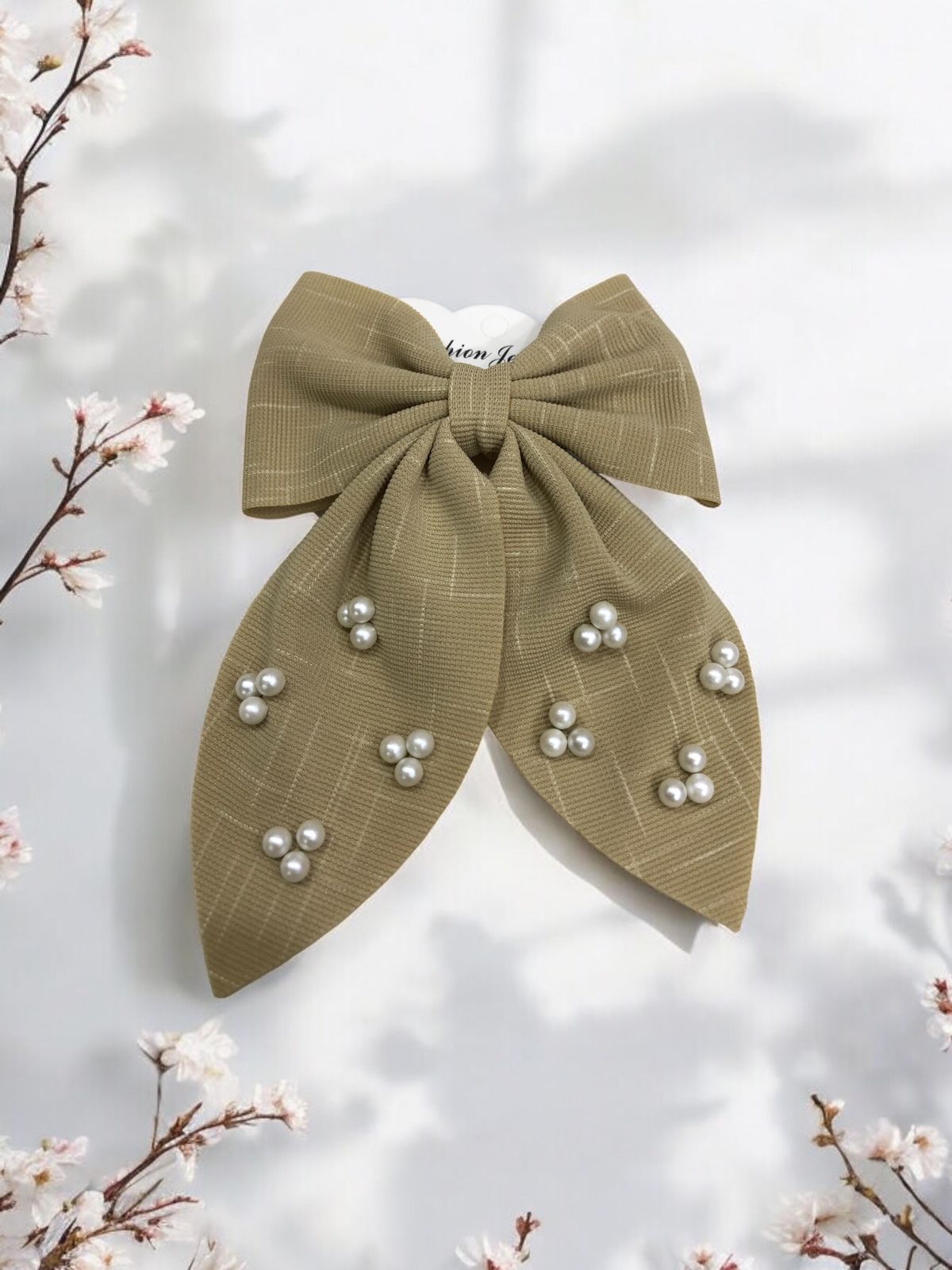 Plush Corduroy Bow Tail Clip With Pearls