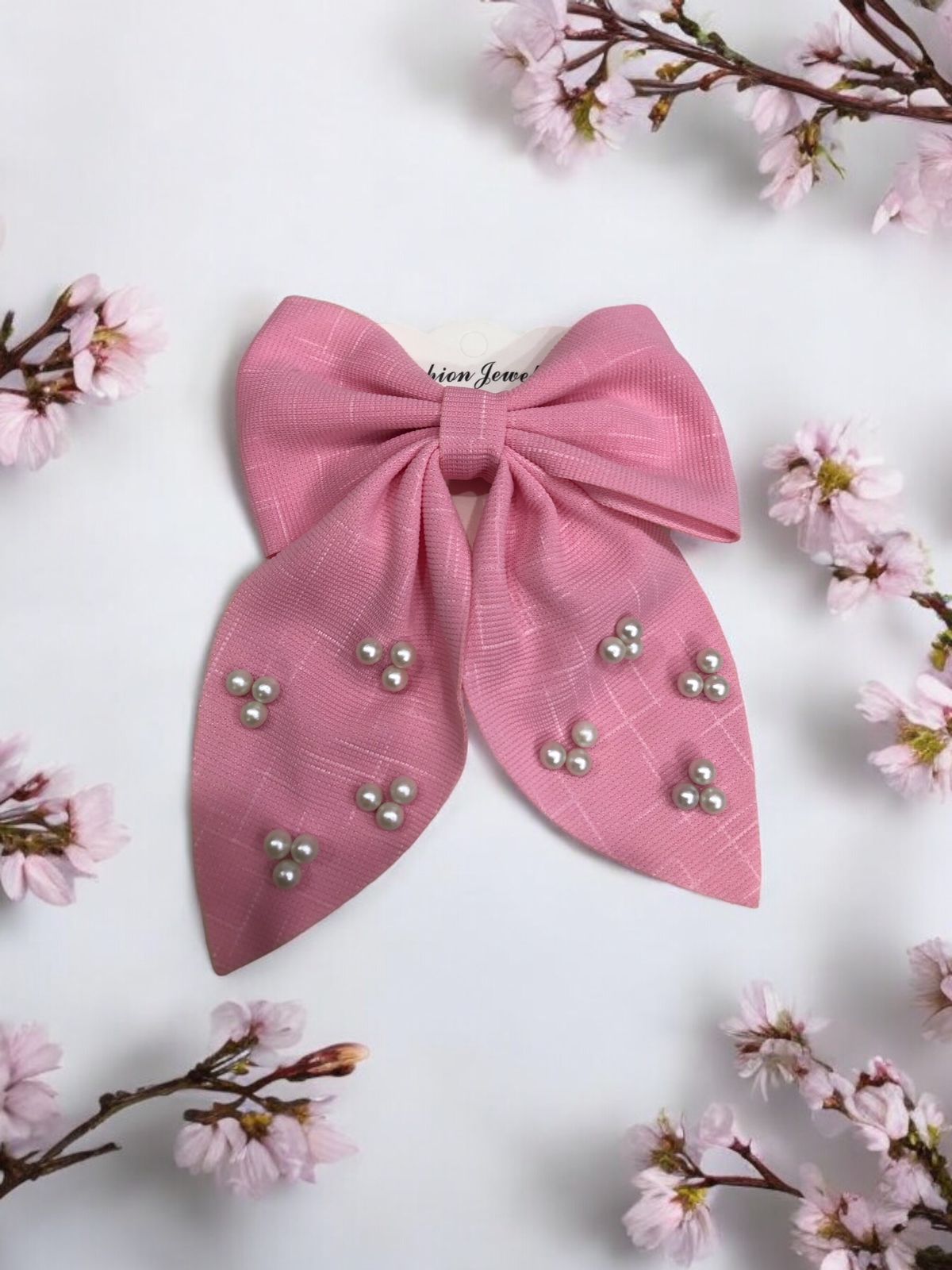 Plush Corduroy Bow Tail Clip With Pearls