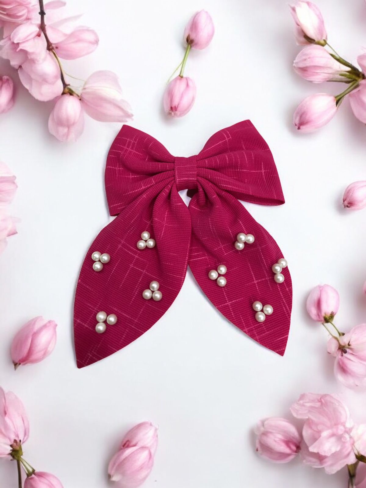 Plush Corduroy Bow Tail Clip With Pearls