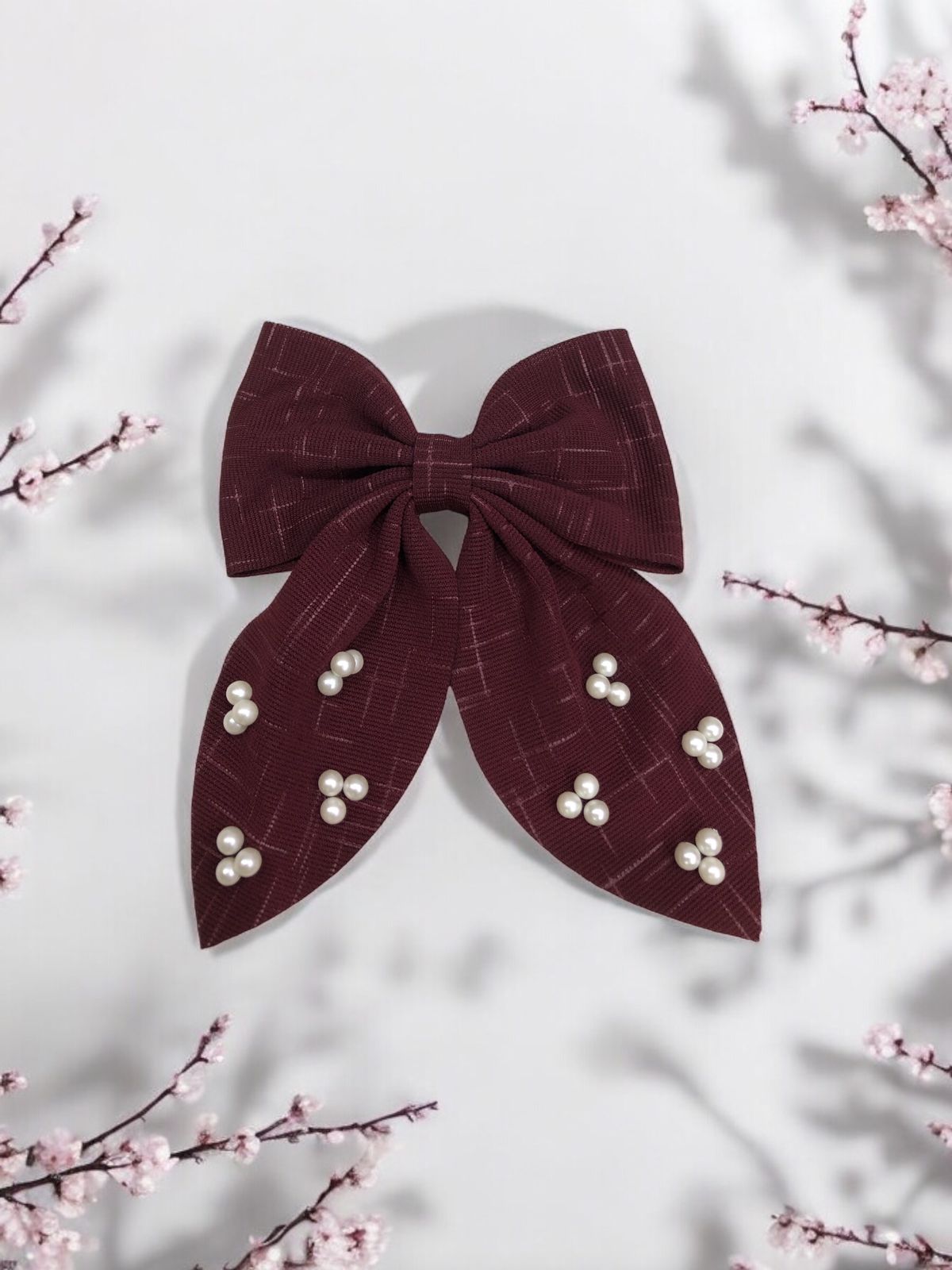 Plush Corduroy Bow Tail Clip With Pearls